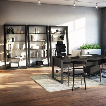 BDI Eileen 2.0 5166 Leaning Shelf with Grey-Tinted Glass Shelves (Charcoal Stained Ash)