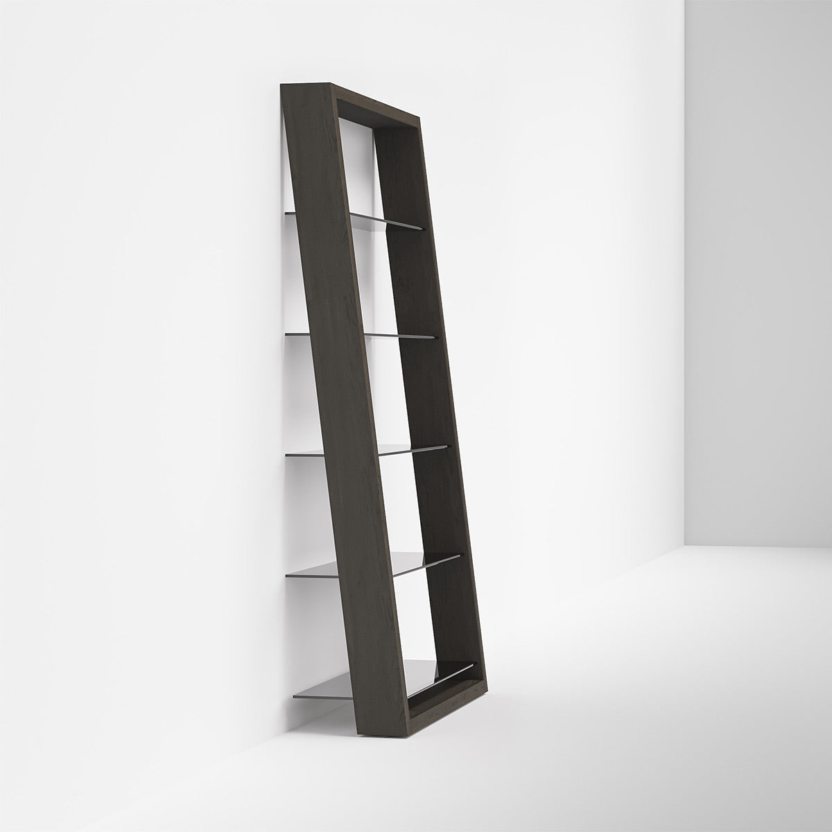BDI Eileen 2.0 5166 Leaning Shelf with Grey-Tinted Glass Shelves (Charcoal Stained Ash)