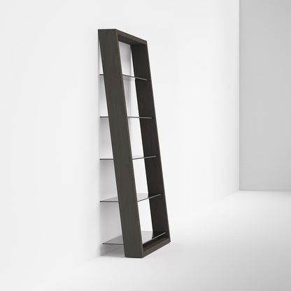 BDI Eileen 2.0 5166 Leaning Shelf with Grey-Tinted Glass Shelves (Charcoal Stained Ash)