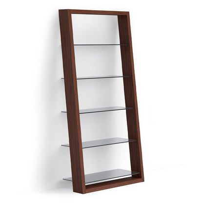 BDI Eileen 2.0 5166 Leaning Shelf with Grey-Tinted Glass Shelves (Chocolate Stained Walnut)