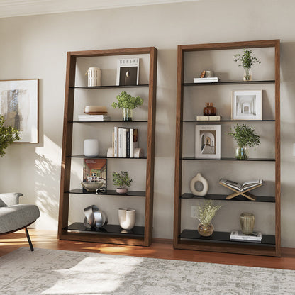 BDI Eileen 2.0 5166 Leaning Shelf with Grey-Tinted Glass Shelves (Natural Walnut)